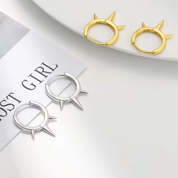 Kate Spade Inspired 925 Sterling Silver Spike Hoop Earrings - Picture 2 of 5